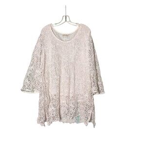 🌵Paper Lace White Crotchet Lace Bell Sleeve Tunic Blouse L/XL🌵